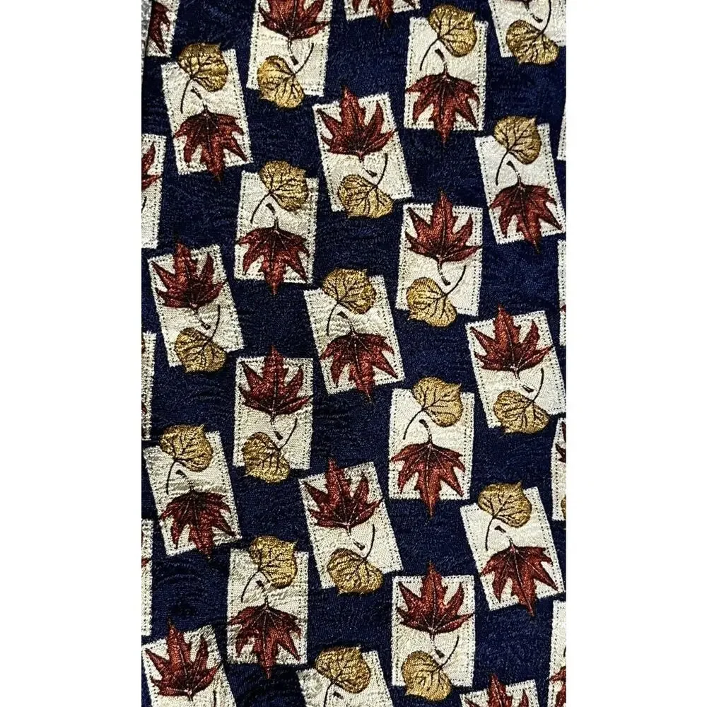 Lands' End Men's Ties Set Of Two 100% Silk Neck Ties Leaf Dot Pattern Multicolor